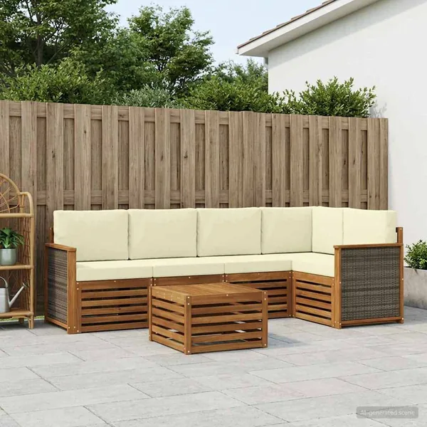 Ensemble de canapé d'angle avec coussin 5 pcs Naturel et Crème