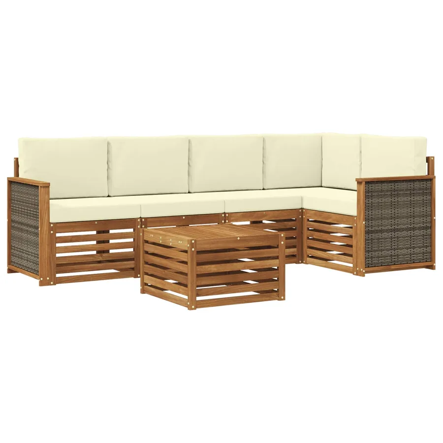 Ensemble de canapé d'angle avec coussin 5 pcs Naturel et Crème - 2