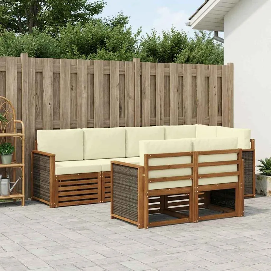 Ensemble de canapé d'angle avec coussin 6 pcs Naturel et Crème