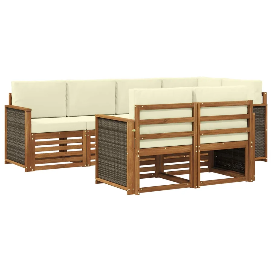 Ensemble de canapé d'angle avec coussin 6 pcs Naturel et Crème - 2