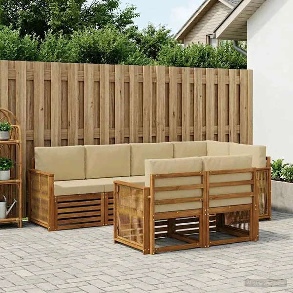 Ensemble de canapé d'angle avec coussin 6 pcs Naturel