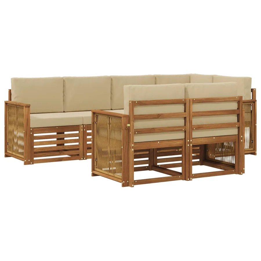 Ensemble de canapé d'angle avec coussin 6 pcs Naturel - 2