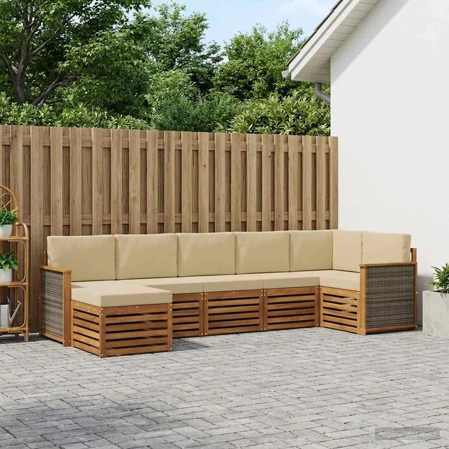 Ensemble de canapé d'angle avec coussin 6 pcs Naturel