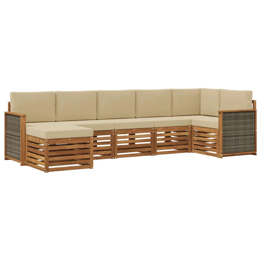 Ensemble de canapé d'angle avec coussin 6 pcs Naturel - 2