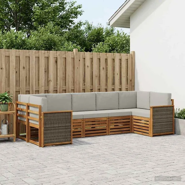 Ensemble de canapé d'angle 6 pcs Naturel et gris clair