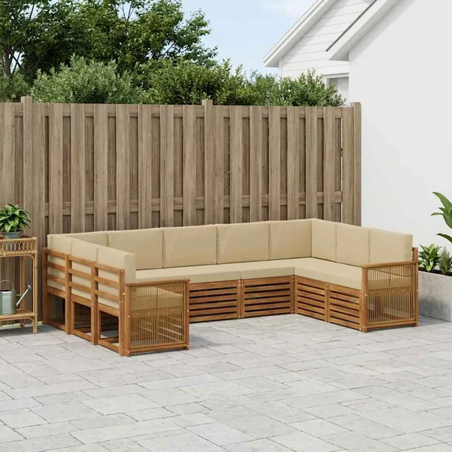 Ensemble de canapé d'angle avec coussin 7 pcs Naturel