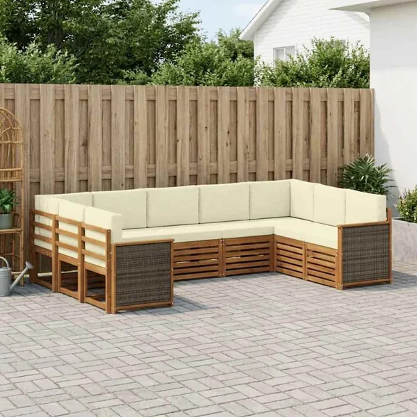 Ensemble de canapé d'angle avec coussin 7 pcs Naturel et Crème
