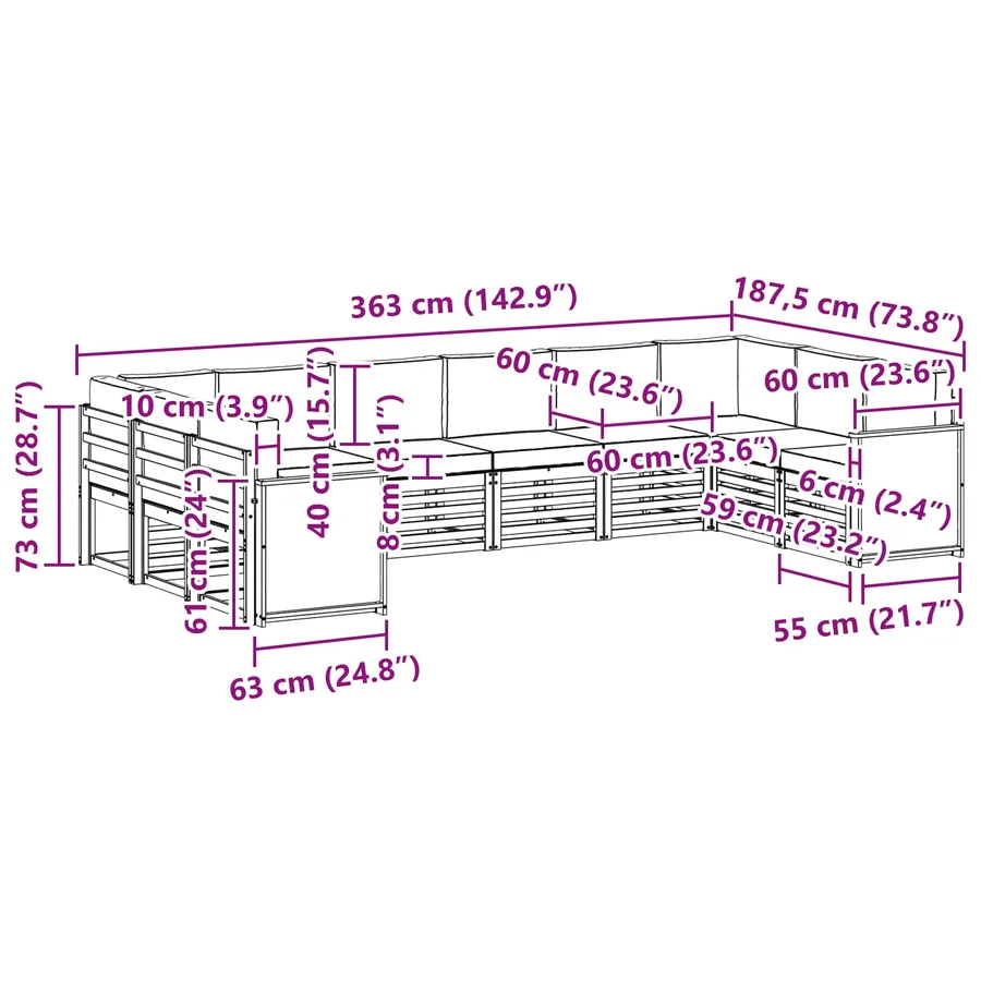 Ensemble de canapé d'angle 7 pcs Naturel et Anthracite - 8