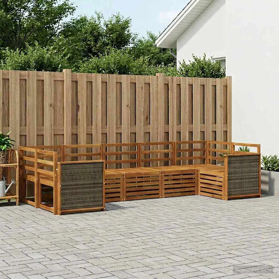 Ensemble de canapé d'angle 6 pcs Naturel Bois d'Acacia Massif