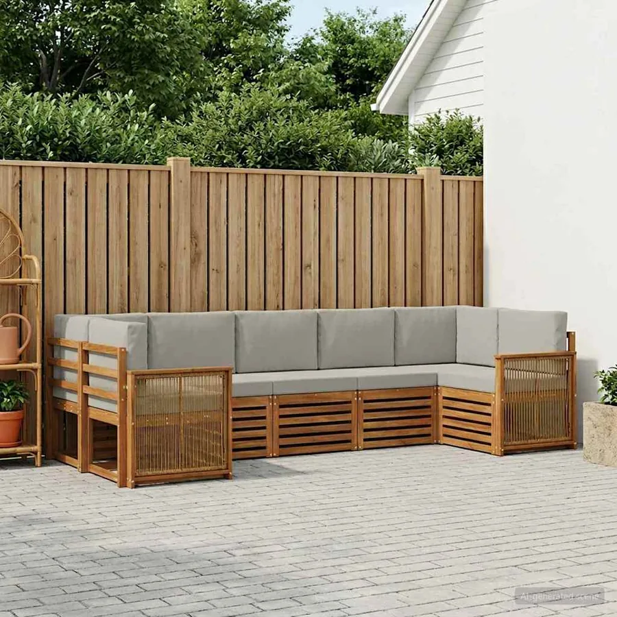 Ensemble de canapé d'angle 6 pcs Naturel et gris clair