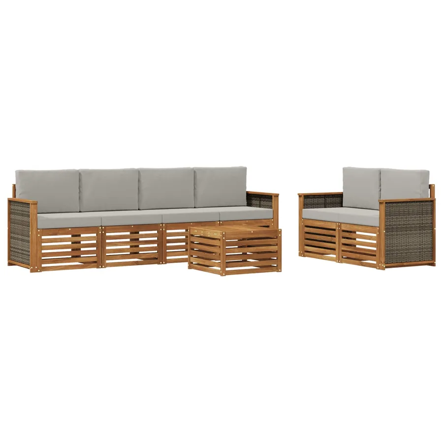 Ensemble de canapés d'extérieur 7 pcs Naturel et gris clair - 2