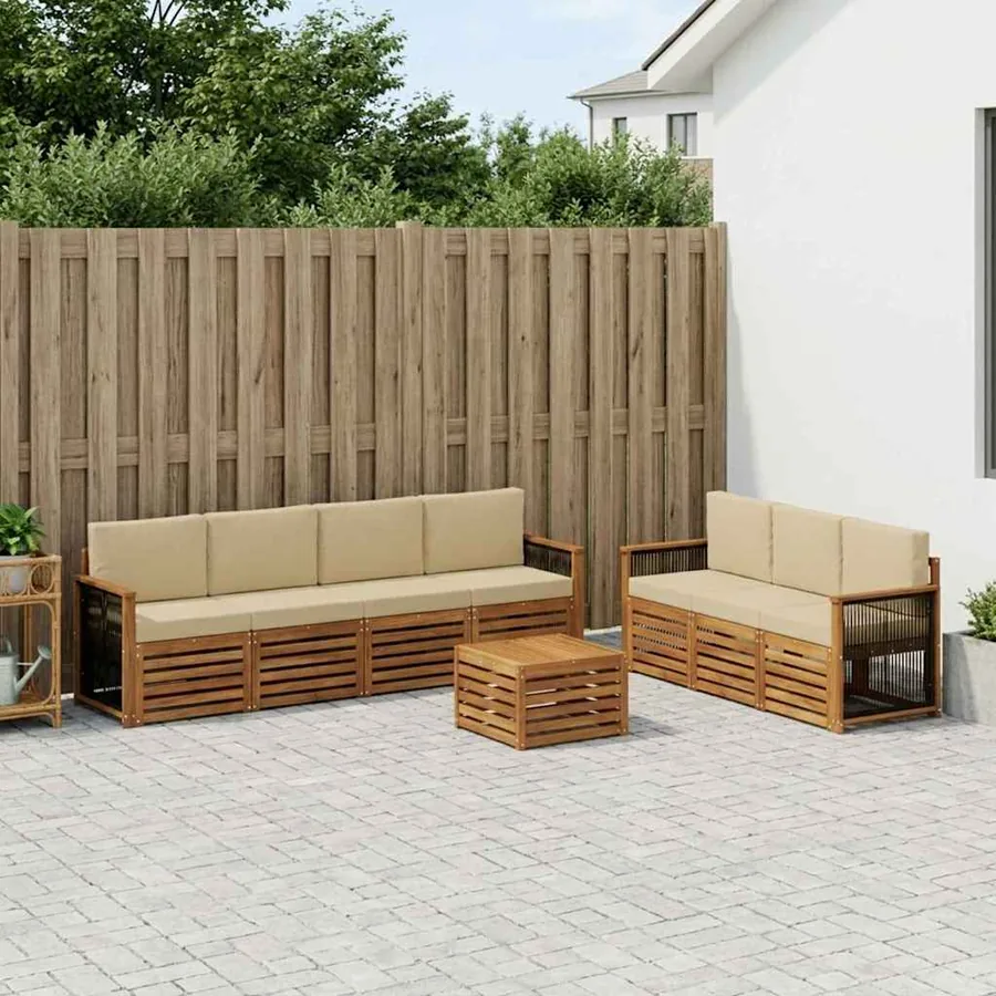 Ensembles de canapés avec coussin 8 pcs Bois d'Acacia Massif