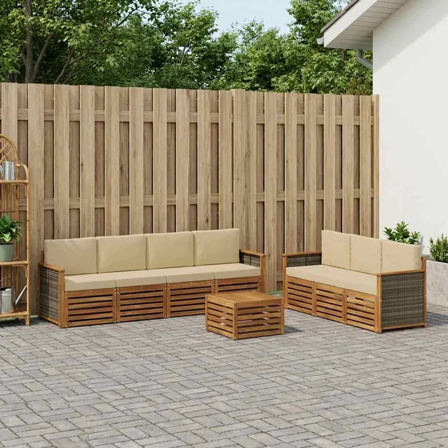 Ensembles de canapés avec coussin 8 pcs Bois d'Acacia Massif