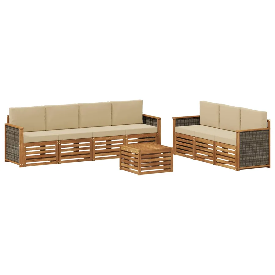 Ensembles de canapés avec coussin 8 pcs Bois d'Acacia Massif - 2