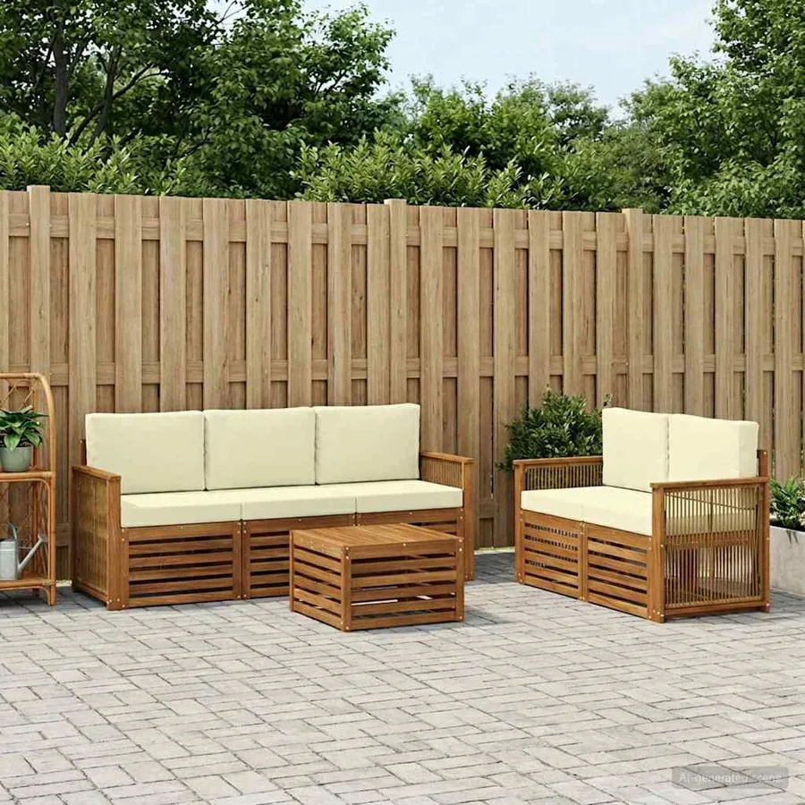 Ensembles de canapés avec coussin 6 pcs Bois d'Acacia Massif