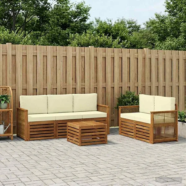 Ensembles de canapés avec coussin 6 pcs Bois d'Acacia Massif