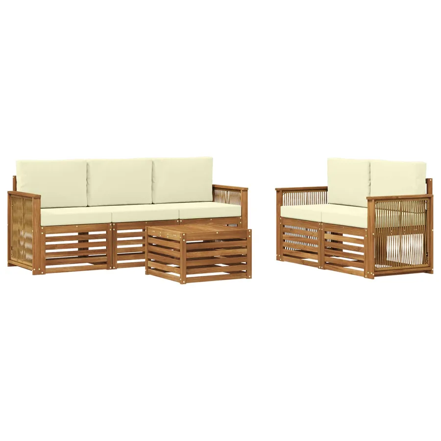 Ensembles de canapés avec coussin 6 pcs Bois d'Acacia Massif - 2