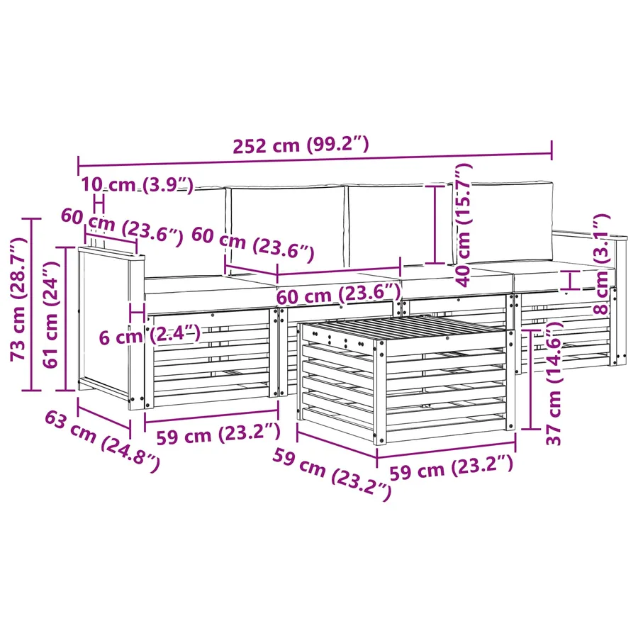 Ensemble de canapés d'extérieur 5 pcs Naturel et gris clair - 6