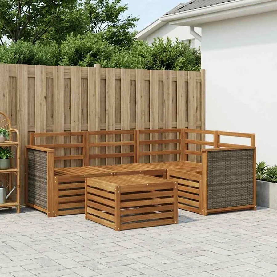 Ensemble de canapés d'extérieur 5 pcs Naturel 59 x 59 x 37 cm