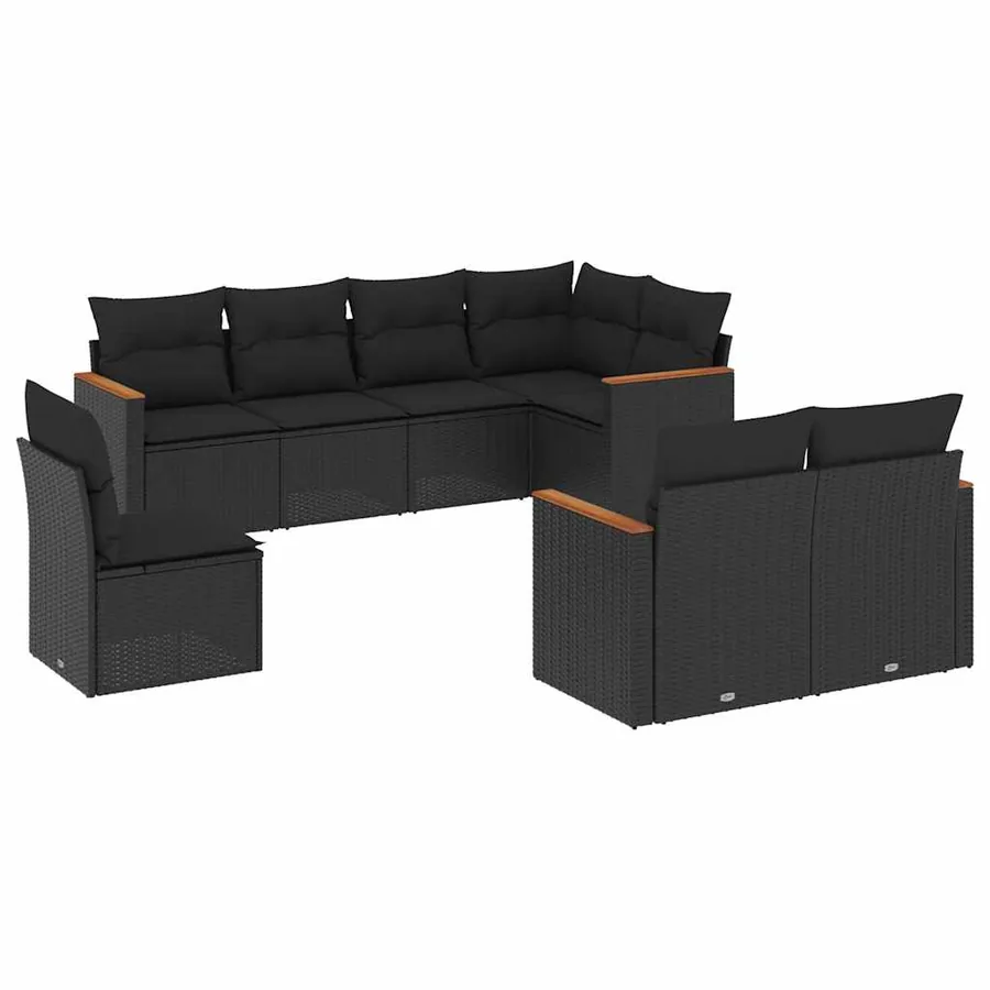 Salon de jardin 8 pcs avec coussins noir résine tressée - 2