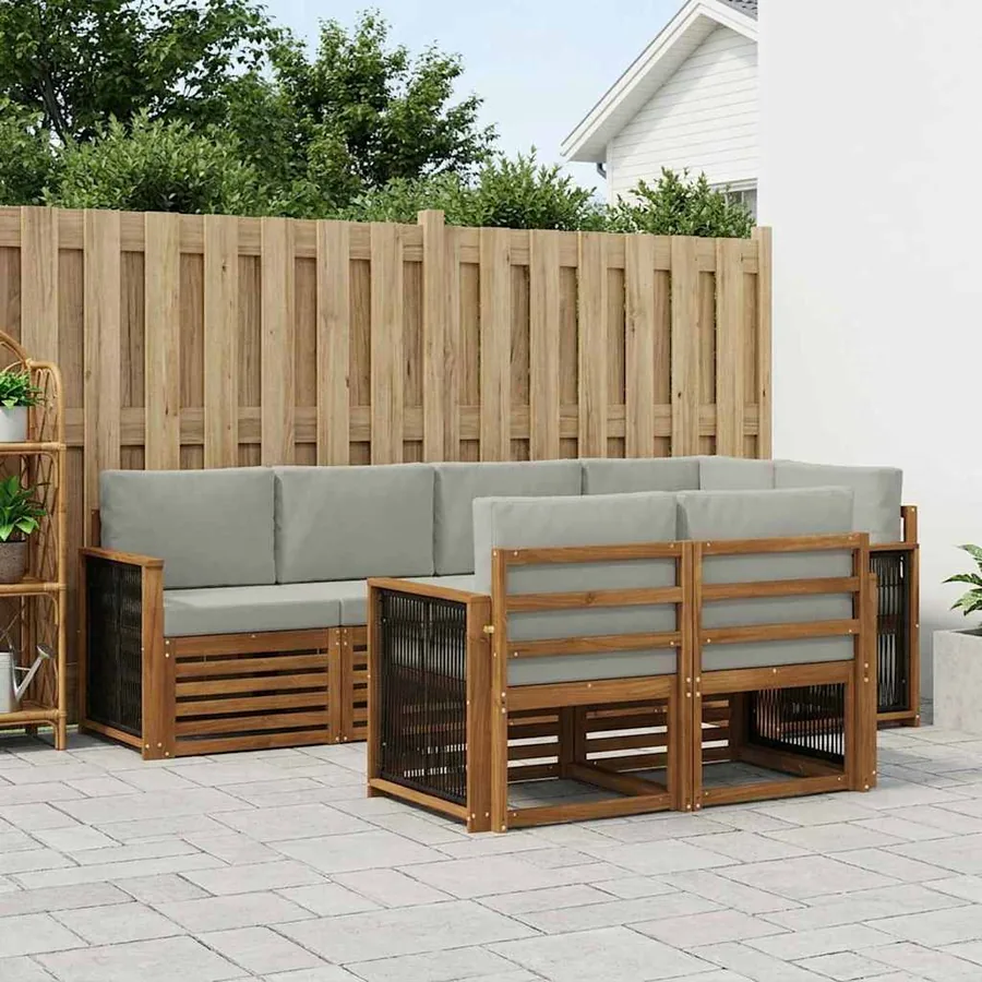 Ensemble de canapé d'angle 6 pcs Naturel et gris clair