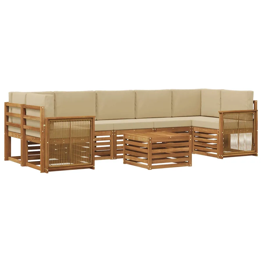 Ensemble de canapés d'extérieur 8 pcs Naturel et Beige - 2