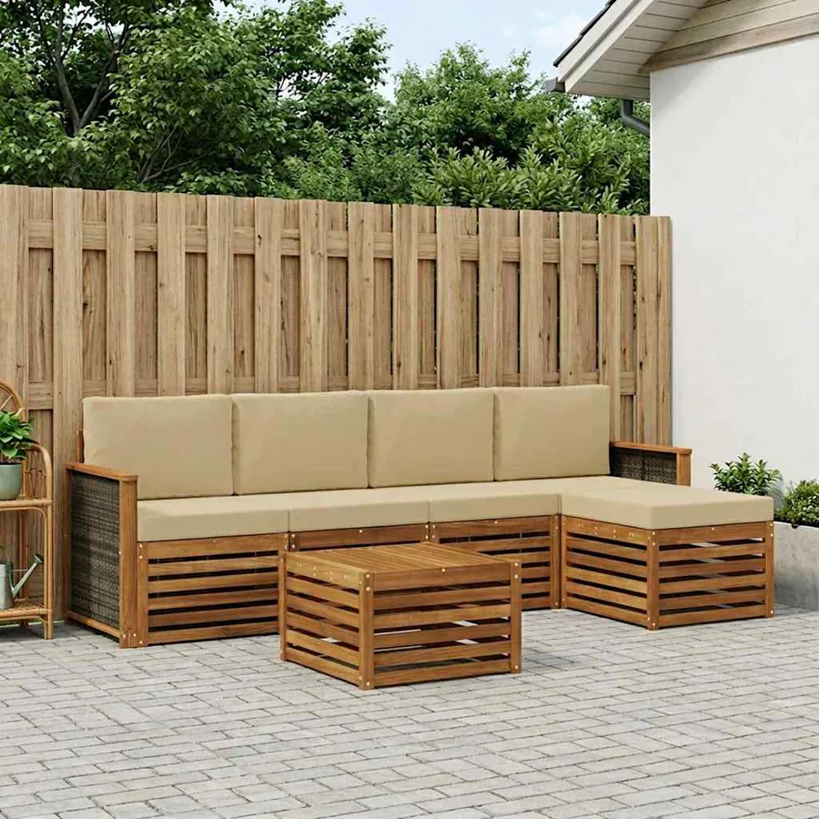 Ensemble de canapés d'extérieur 6 pcs Naturel et Beige