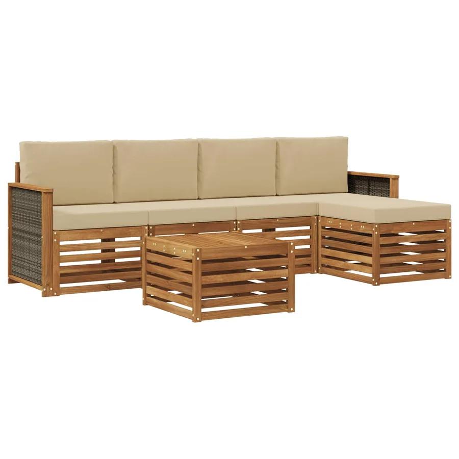 Ensemble de canapés d'extérieur 6 pcs Naturel et Beige - 2
