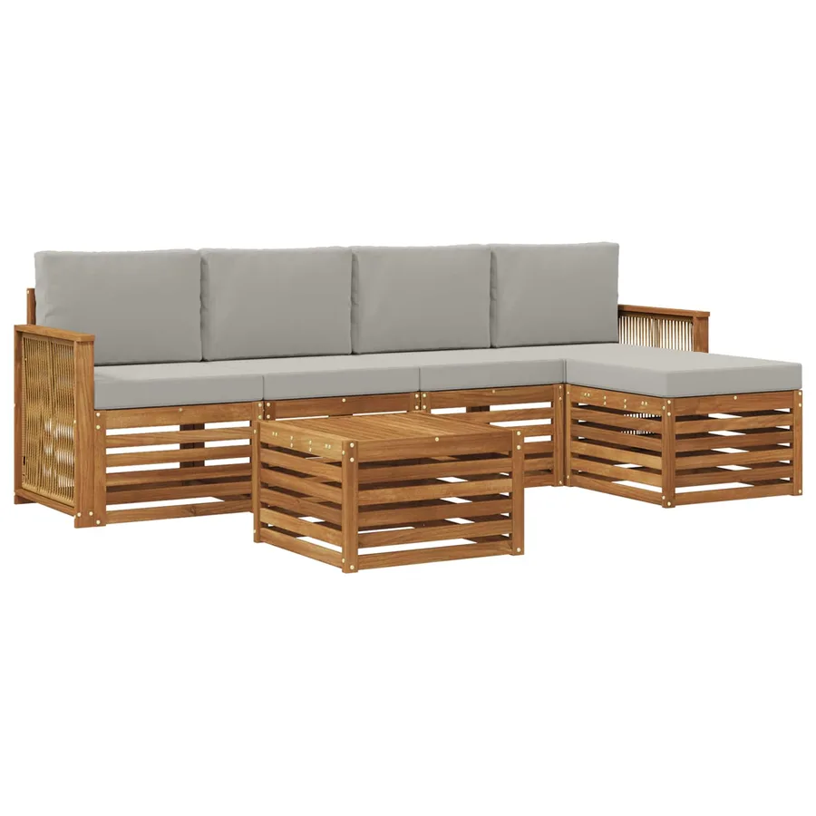 Ensemble de canapés d'extérieur 6 pcs Naturel et gris clair - 2