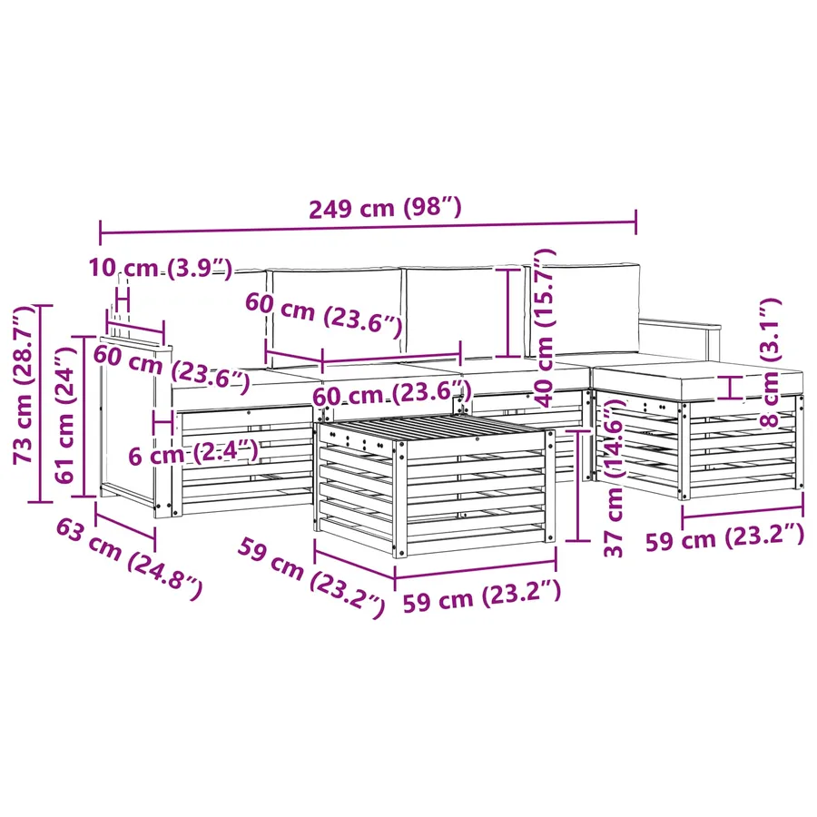 Ensemble de canapés d'extérieur 6 pcs Naturel et gris clair - 7