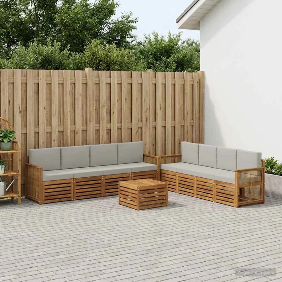 Ensembles de canapés avec coussin 9 pcs Bois d'Acacia Massif