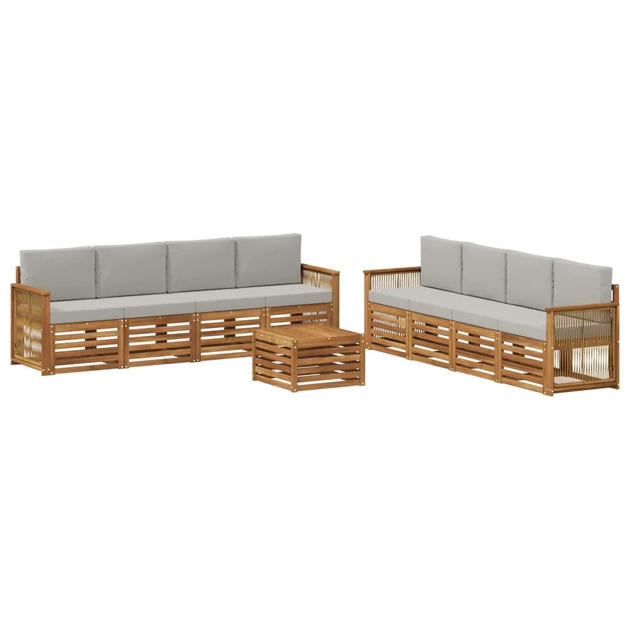 Ensembles de canapés avec coussin 9 pcs Bois d'Acacia Massif - 2