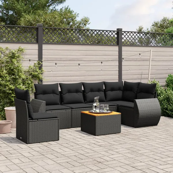 Salon de jardin 7 pcs avec coussins noir résine tressée 62 x 62 x 69 cm - 60,2 kg