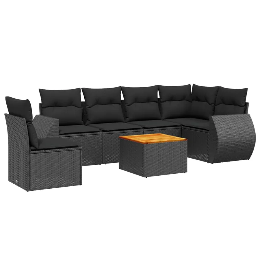 Salon de jardin 7 pcs avec coussins noir résine tressée 62 x 62 x 69 cm - 60,2 kg - 2