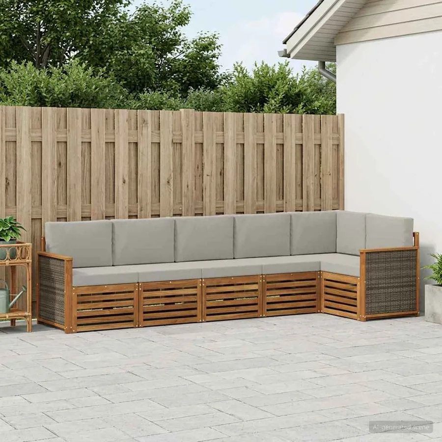 Ensemble de canapé d'angle 5 pcs Naturel et gris clair