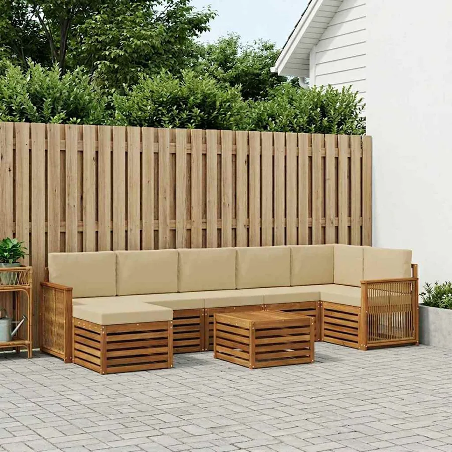 Ensemble de canapés d'extérieur avec coussin 7 pcs Naturel