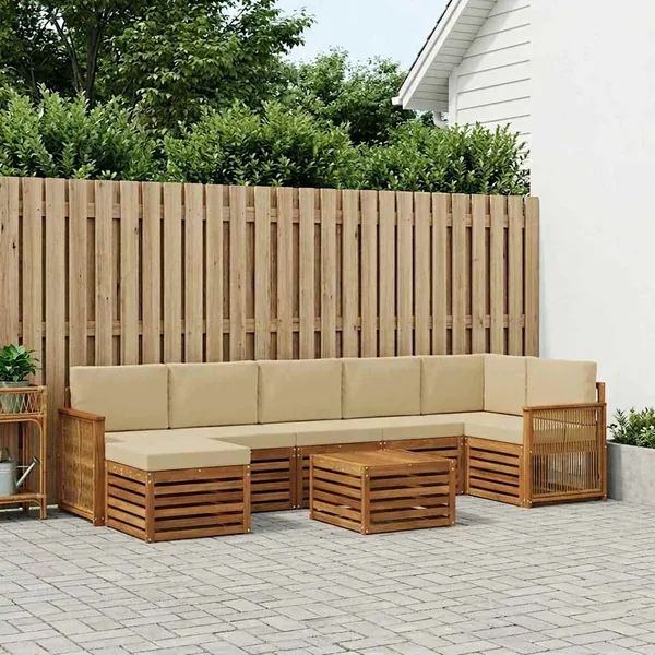 Ensemble de canapés d'extérieur avec coussin 7 pcs Naturel