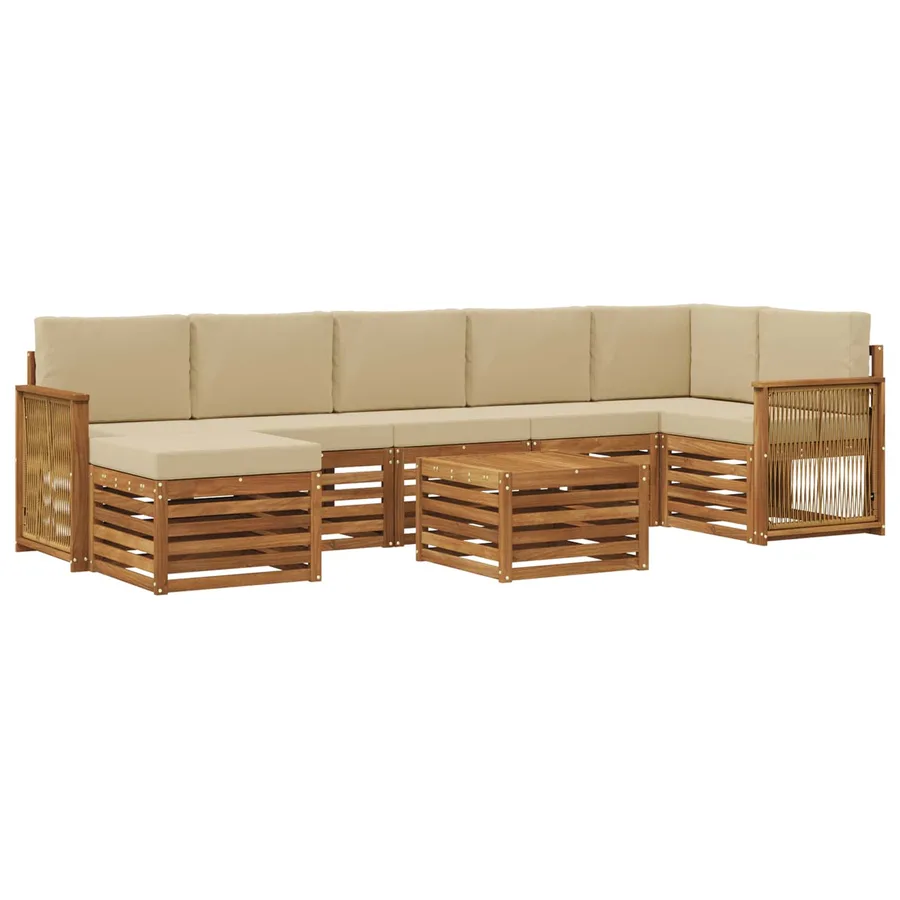 Ensemble de canapés d'extérieur avec coussin 7 pcs Naturel - 2