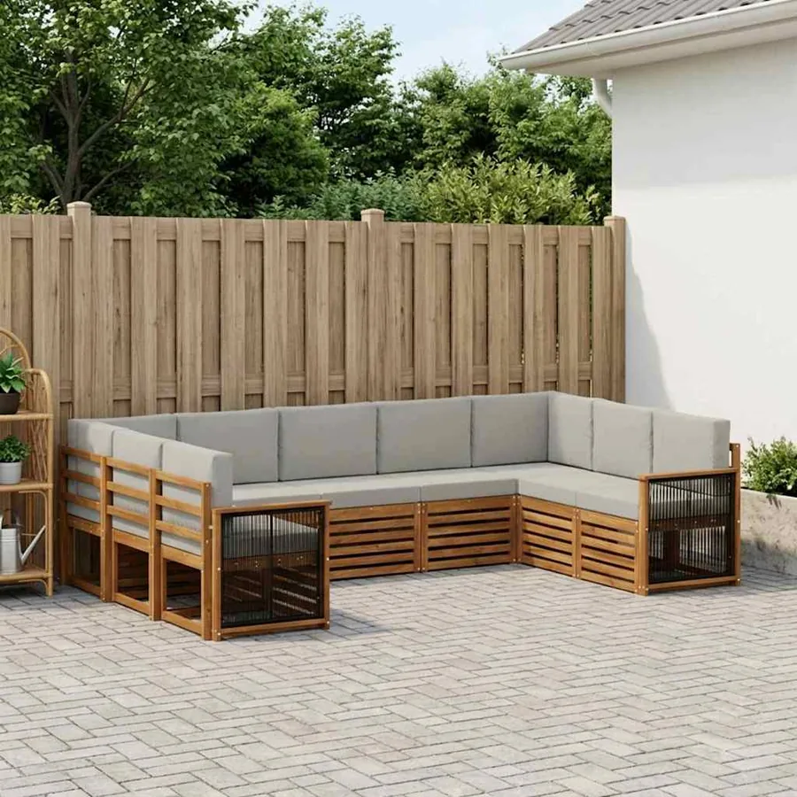Ensemble de canapé d'angle 7 pcs Naturel et gris clair