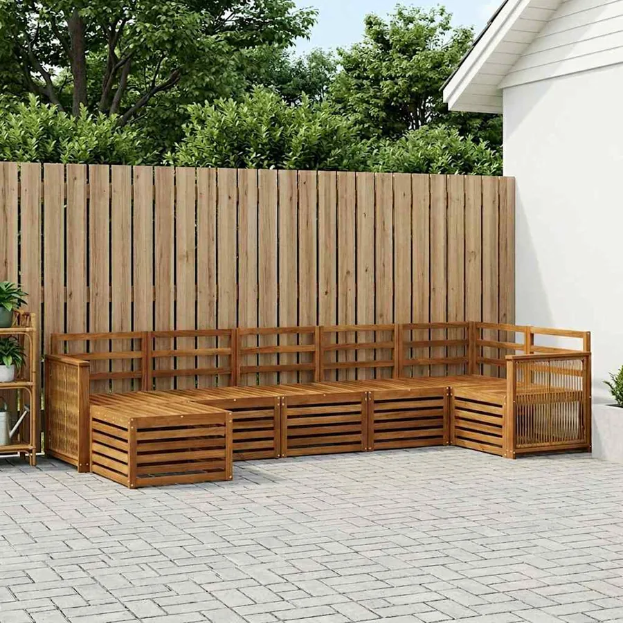 Ensemble de canapé d'angle 6 pcs Naturel Bois d'Acacia Massif