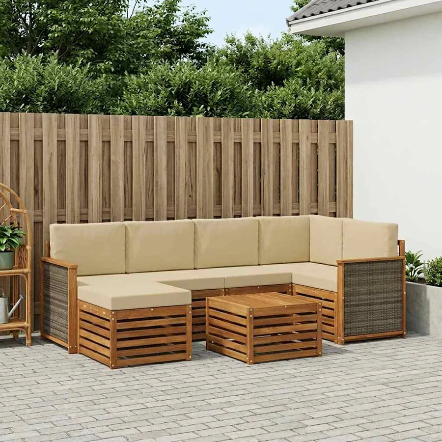 Ensemble de canapé d'angle avec coussin 6 pcs Naturel