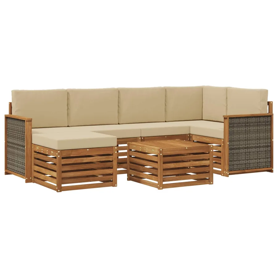 Ensemble de canapé d'angle avec coussin 6 pcs Naturel - 2