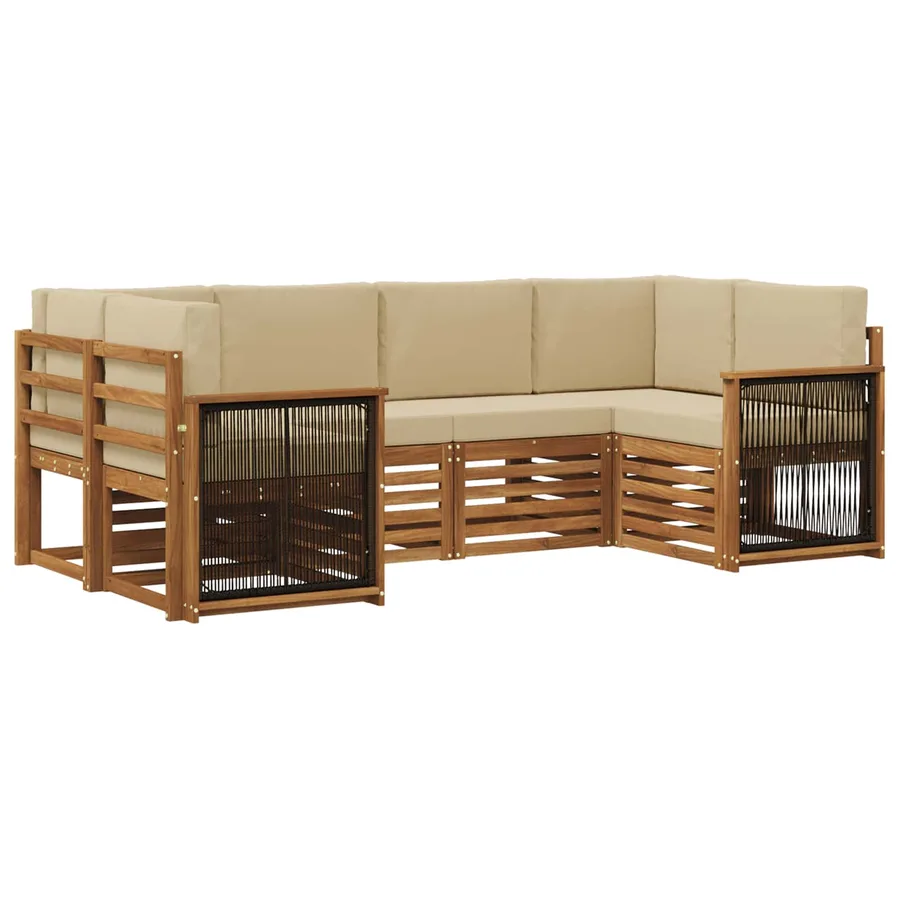 Ensemble de canapé d'angle avec coussin 5 pcs Naturel - 2