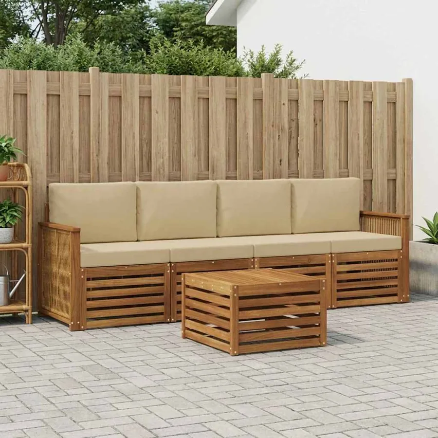 Ensemble de canapés d'extérieur 5 pcs Naturel et Beige
