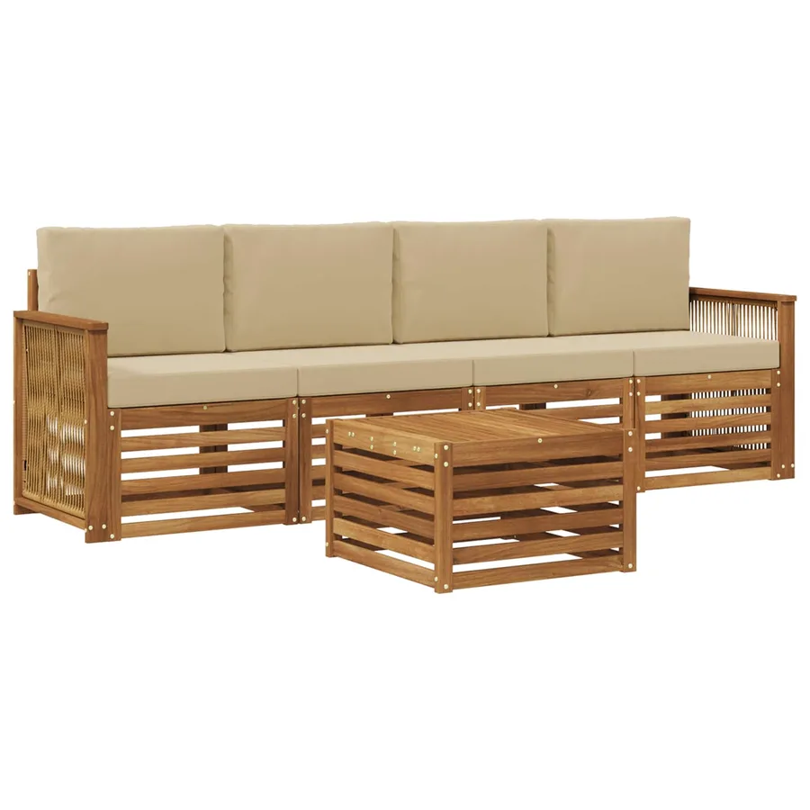 Ensemble de canapés d'extérieur 5 pcs Naturel et Beige - 2