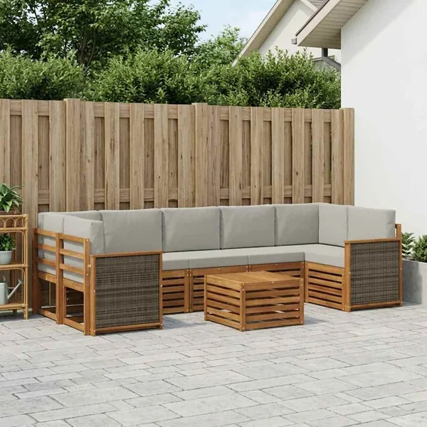 Ensemble de canapés d'extérieur 8 pcs Naturel et gris clair