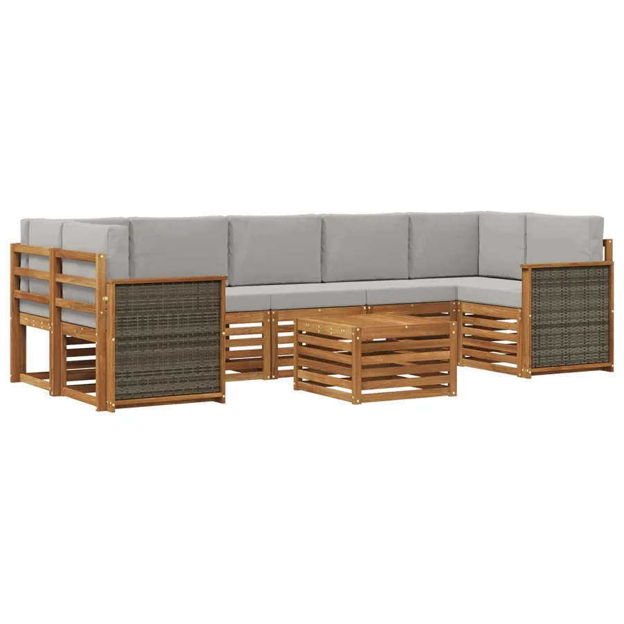 Ensemble de canapés d'extérieur 8 pcs Naturel et gris clair - 2
