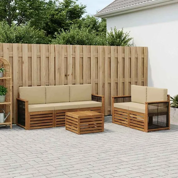 Ensembles de canapés avec coussin 6 pcs Bois d'Acacia Massif