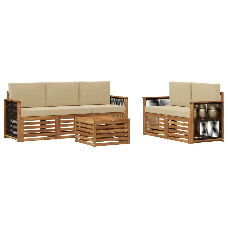 Ensembles de canapés avec coussin 6 pcs Bois d'Acacia Massif - 2