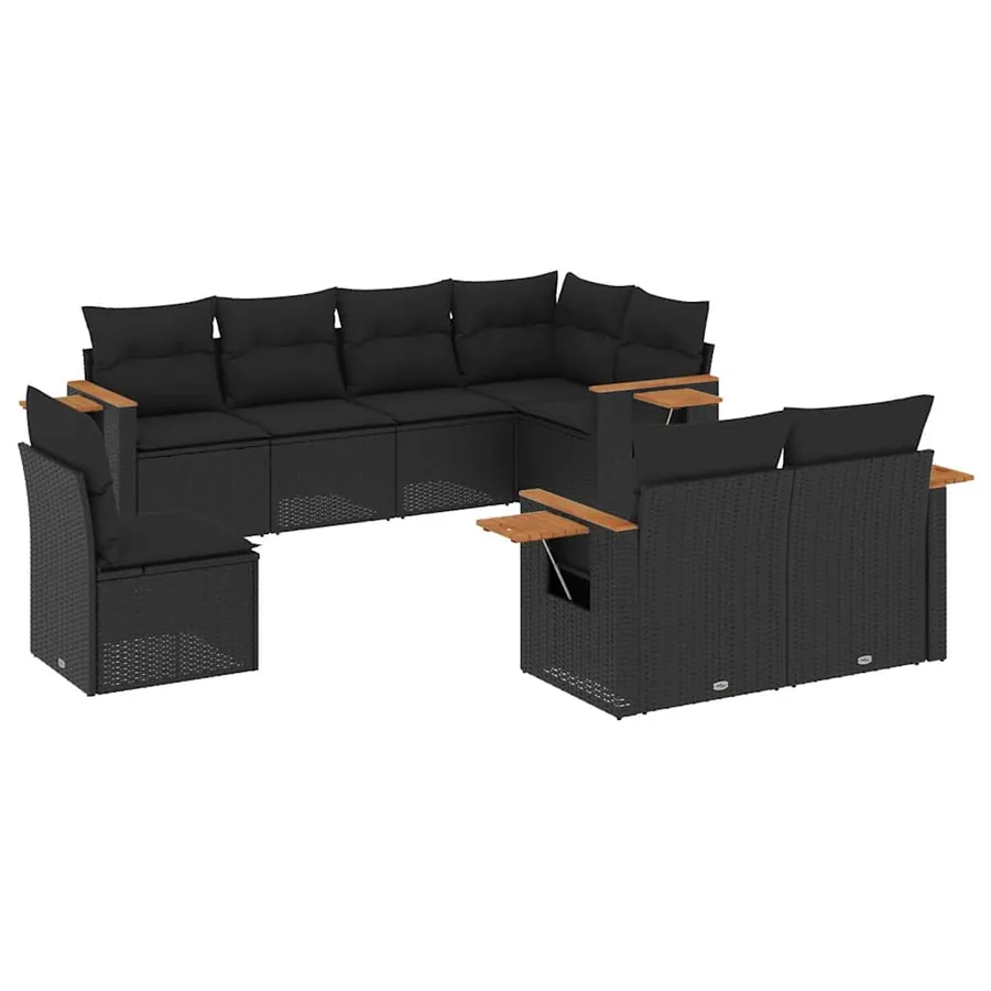 Salon de jardin 8 pcs avec coussins noir résine tressée - 2